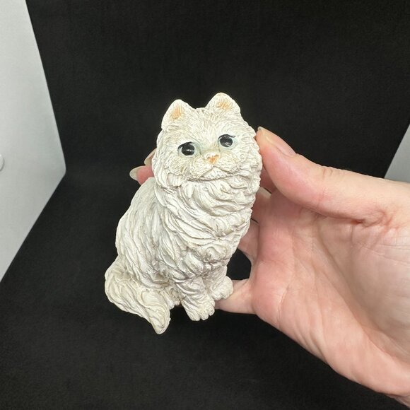 Vintage Long Hair Cat Persian Sandicast Stone Critter Style White Hand Painted - Picture 2 of 8